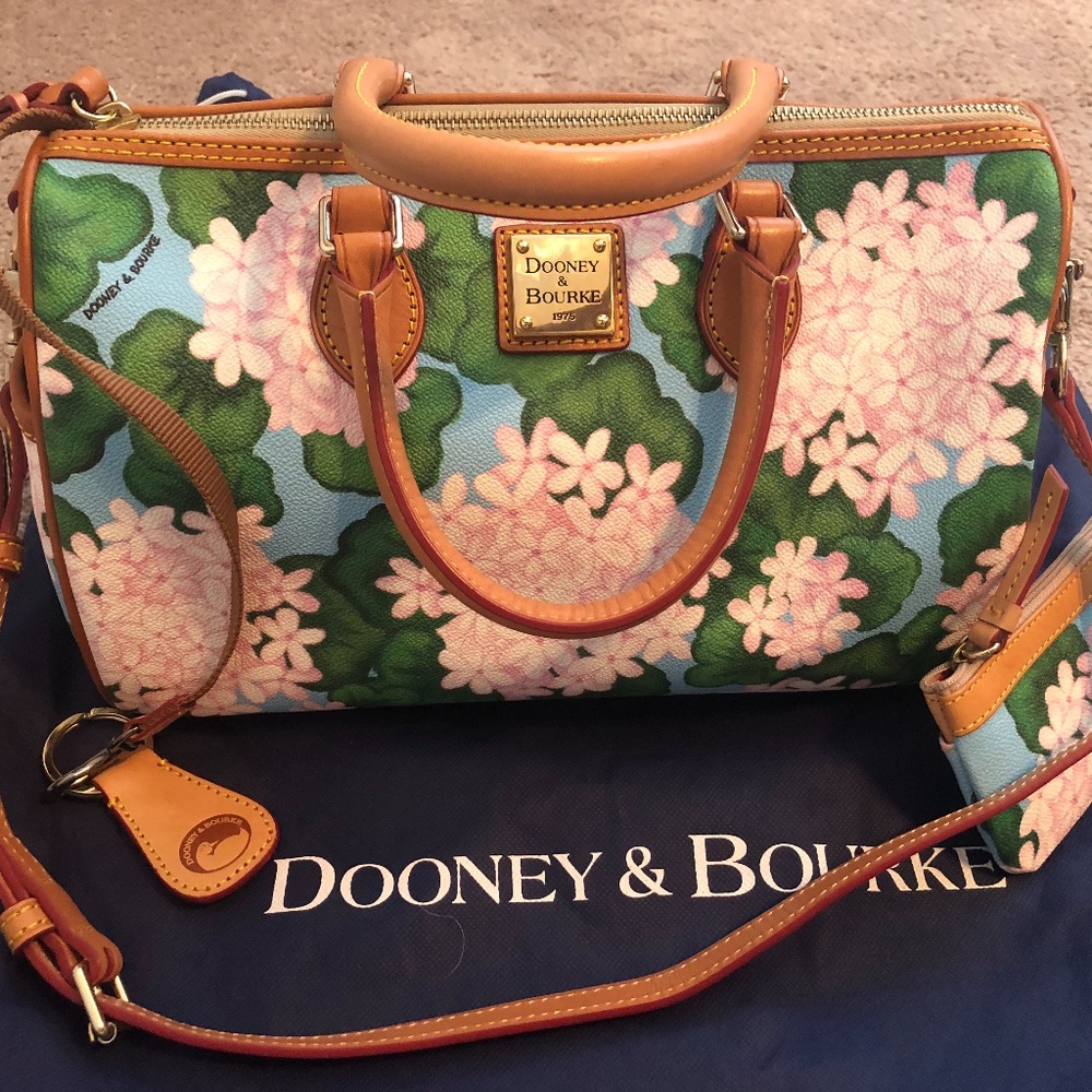 Dooney and Bourke hydrangea blue satchel with coin purse